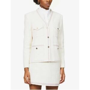 Maje Cream Tweed Blazer with Pink Trim